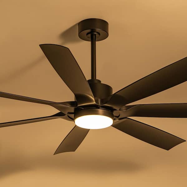Parvez 60 in. Black Standard Covered Outdoor Ceiling Fan w/ LED Light Downrod 6 Black/Brown Blades and Remote Included