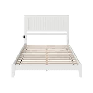 Nantucket White Queen Solid Wood Frame Low Profile Platform Bed with Attachable USB Device Charger