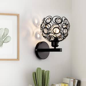 6.7 in. 1-Light Black Wall Sconce, with Crystal Dome Shade for Living Room Foyer