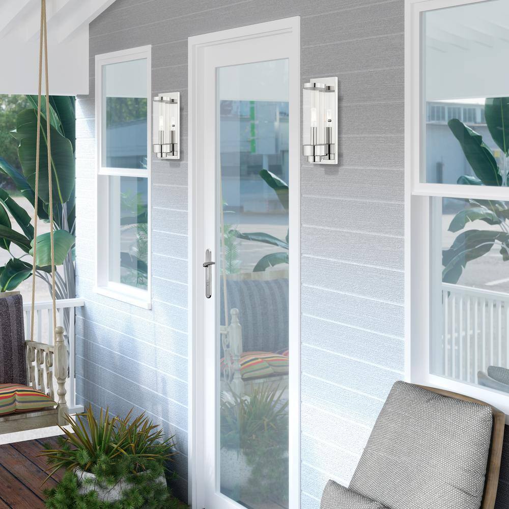 Polished Chrome Clear Glass Outdoor Wall Lantern