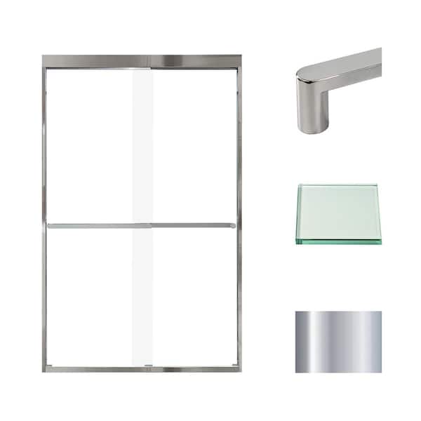 Transolid Frederick 47 in. W x 76 in. H Sliding Semi-Frameless Shower Door in Polished Chrome with Clear Glass