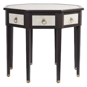 Shagreen 42 in. Ivory, Gray Shagreen, Espresso Brown, Antique Brass Octagon Wood End Table
