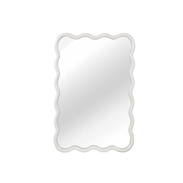 Mirit White 20 in. W x 30 in. H Wavy Rectangle Solid Wood Framed Wall Mirror