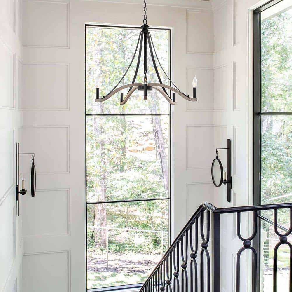 Cambria 28" Black and Cedar Wood Style Candle Chandelier