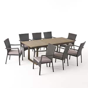 Villa 30 in. Grey 9-Piece Wood Rectangular Outdoor Dining Set