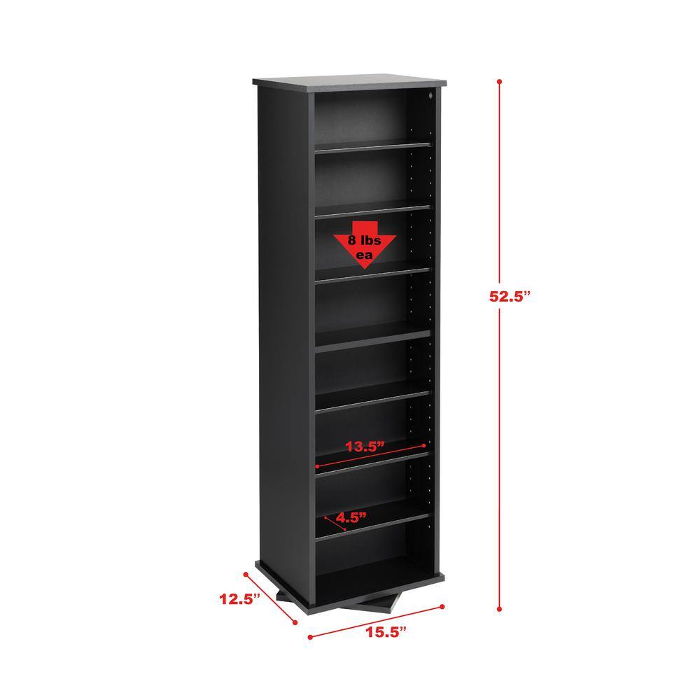 Black Composite Wood Two-Sided Spinning Media Storage Tower