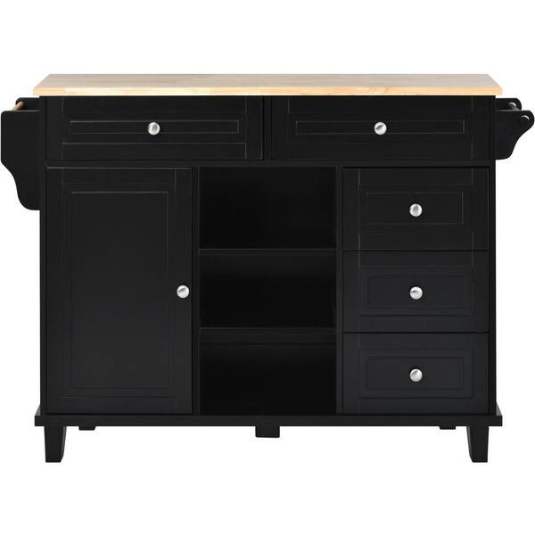 Nestfair Black Wood 53 in. Kitchen Island with Storage and 5