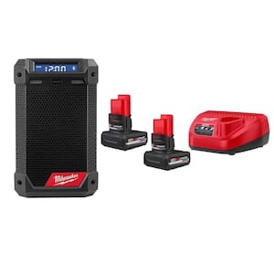 M12 12V Lithium-Ion Cordless Bluetooth/AM/FM Jobsite Radio with M12 XC 5.0 Ah Battery (2-Pack) Starter Kit and Charger