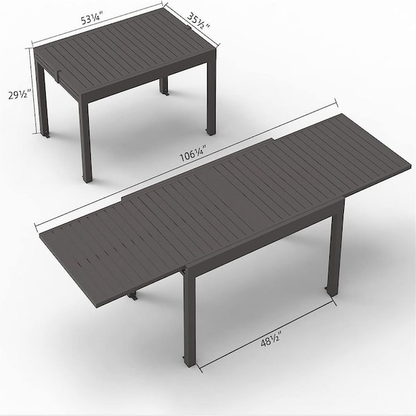 Grey Adjustable Rectangular Aluminium Outdoor Dining Table Large Extendable Patio Dining Table