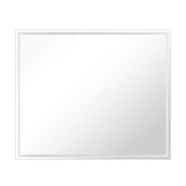 GETLEDEL 40 in. W x 32 in. H Large Rectangular Frameless LED Light Anti-Fog Wall Mounted Bathroom Vanity Mirror in Silver