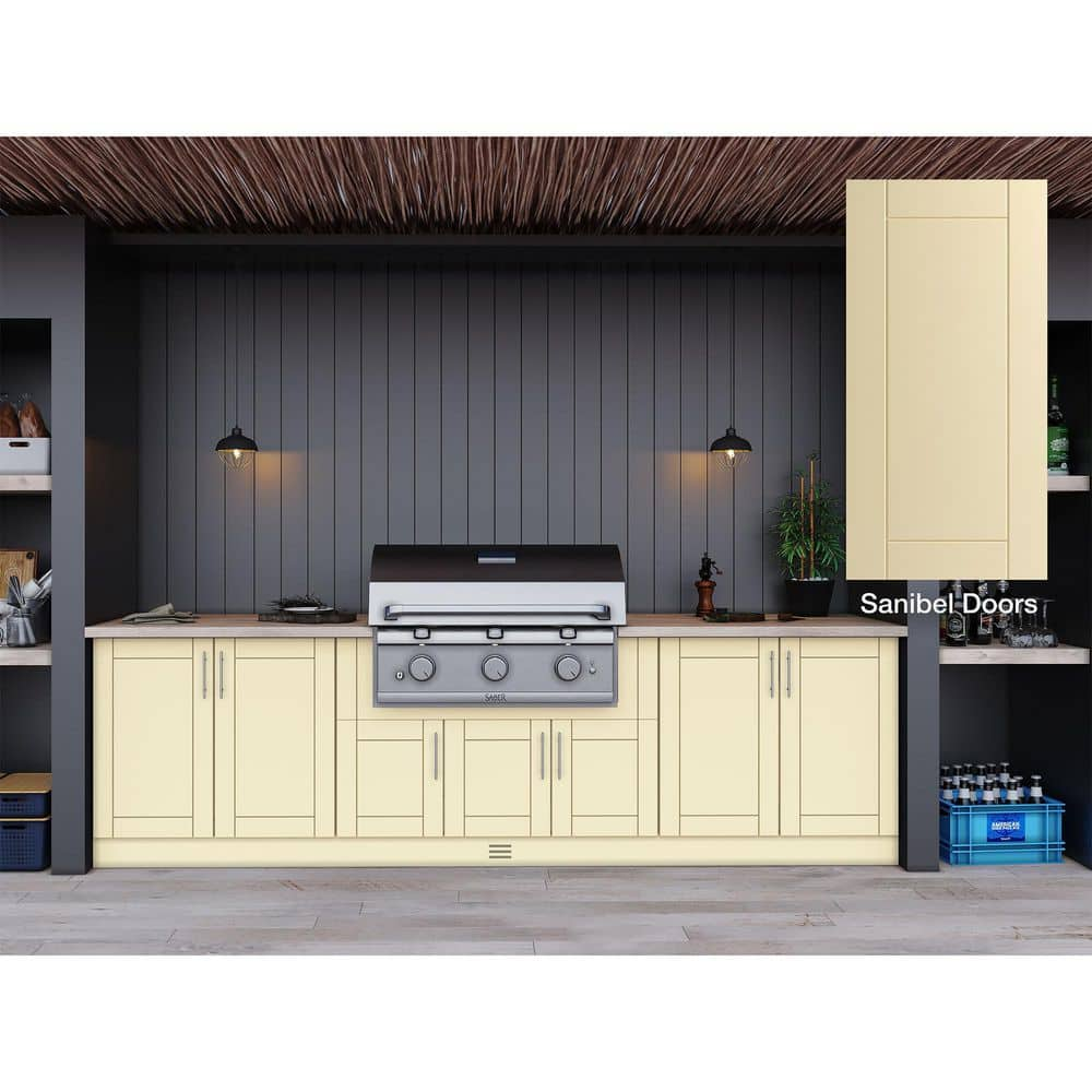 Sanibel Bluff Beige 12-Piece 91.25 in. x 34.5 in. x 28 in. Outdoor Kitchen Cabinet Island Set -  WeatherStrong, WSE120WM-SBB