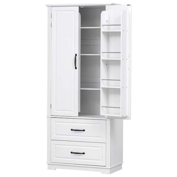 Unbranded White Freestanding MDF Wood 71 in. H x 15.8 in. W Kitchen Island Farmhouse Kitchen Pantry Cabinet with 2 Large Drawers