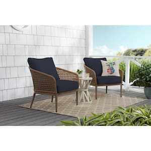 Coral Vista Brown Wicker Outdoor Patio Lounge Chair with CushionGuard Midnight Navy Blue Cushions (2-Pack)
