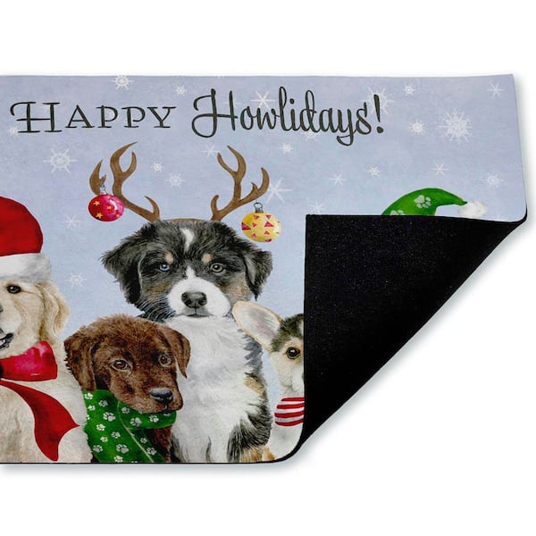 Happy Holidays Puppies Multi-Colored 18 in. x 30 in. Polyester Non-Slip Outdoor Door Mat
