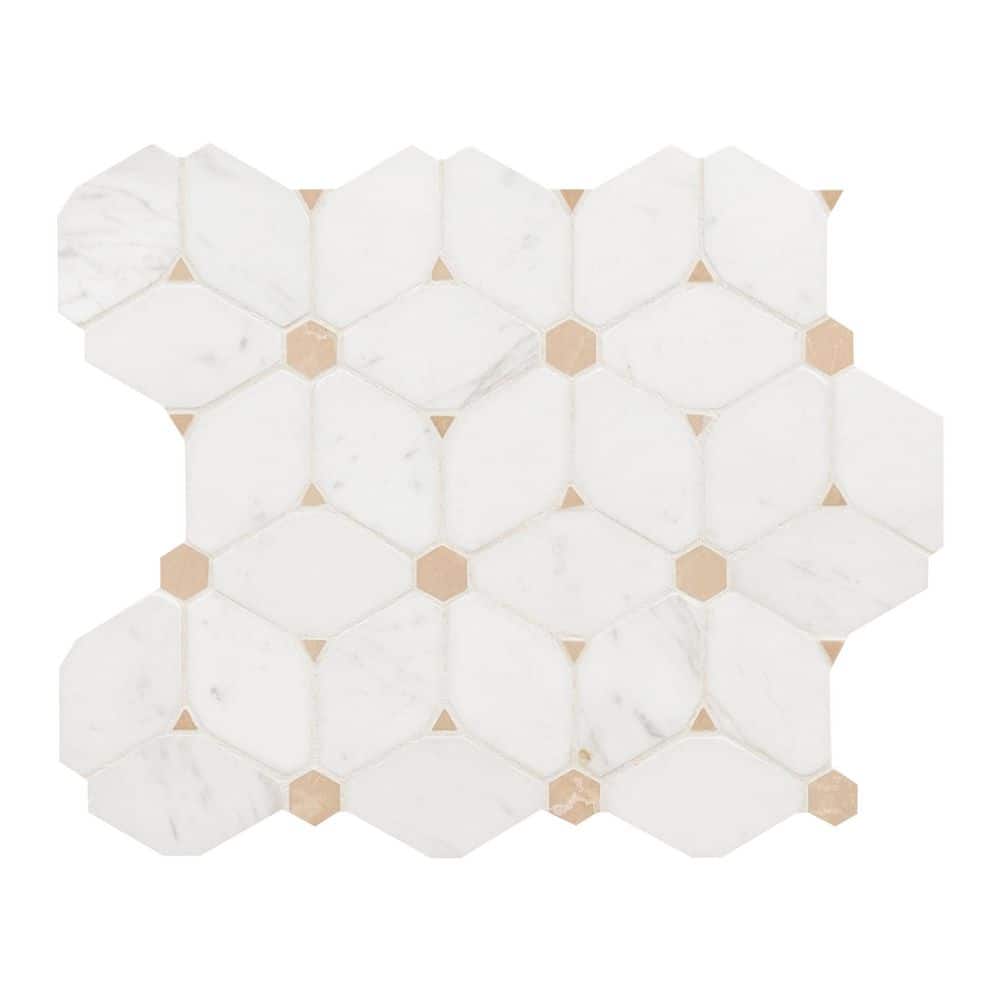 Cecily Creme 11 in. x 12 in. x 0.38 in. Polished Marble Mesh-Mounted Mosaic Floor and Wall Tile (9.5 sq. ft. /Case)