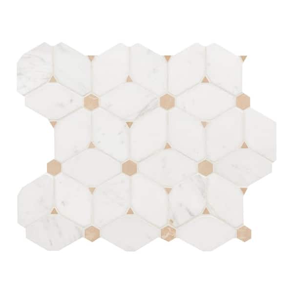 Cecily Creme 11 in. x 13 in. x 0.38 in. Polished Marble Mesh-Mounted Mosaic Floor and Wall Tile (9.5 sq. ft. /Case)
