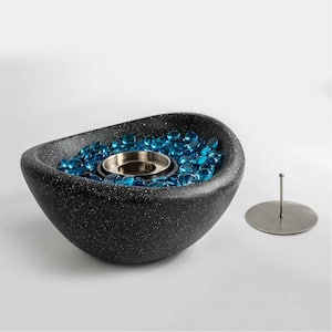 Portable Mini Fire Pit Smokeless Fire Bowl Outdoor Concrete Fire Pit with Stainless Steel Cup, Lid, Glass Beads, Black