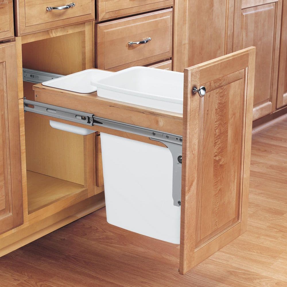 White Maple Pull-Out Kitchen Trash Can with Metal Frame