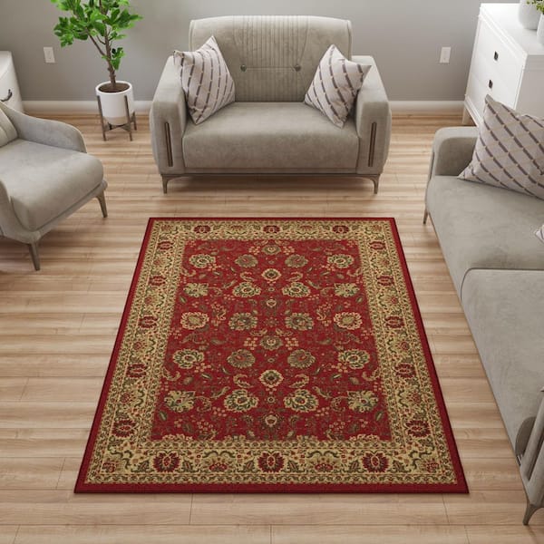 Ottohome Collection Non-Slip Rubberback Oriental Design 5x7 Indoor Area Rug, 5 ft. x 6 ft. 6in., Dark Red