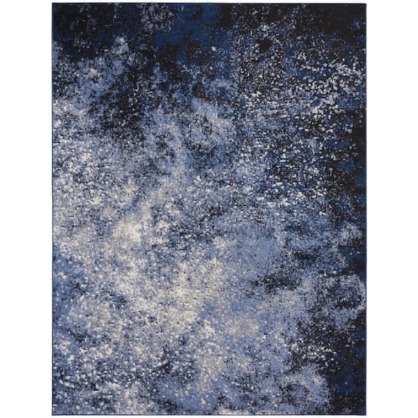 Nourison Passion Light Blue Black 8 ft. x 10 ft. Abstract Contemporary Area Rug
