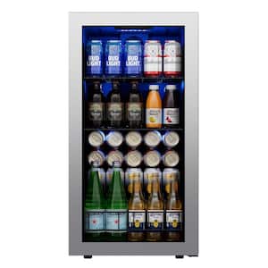 122-Cans Beverage Cooler 16.9 in. W Single Zone Refrigerator 2-Layer UV-Blocking Tempered Glass Door in Stainless Steel