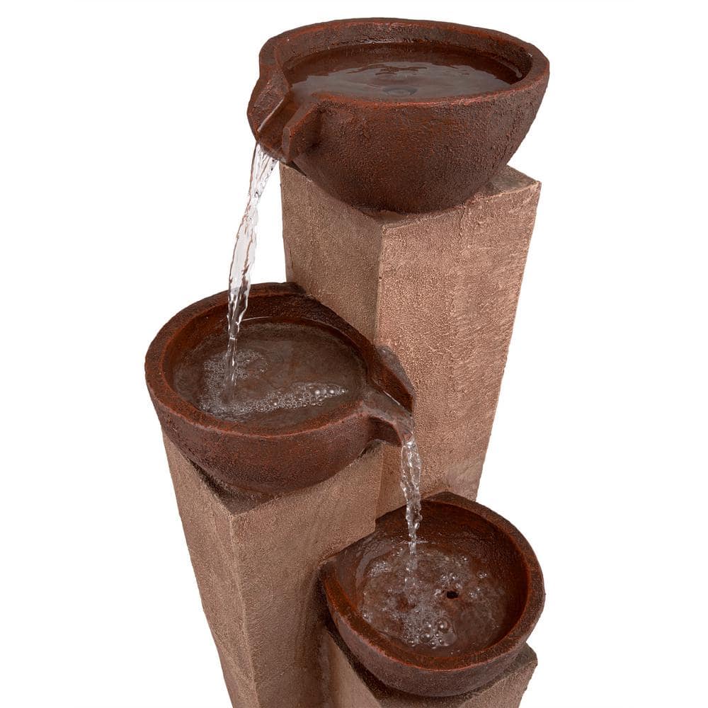 35" Rustic Bronze Polystone and Fiberglass 3-Tier Outdoor Fountain