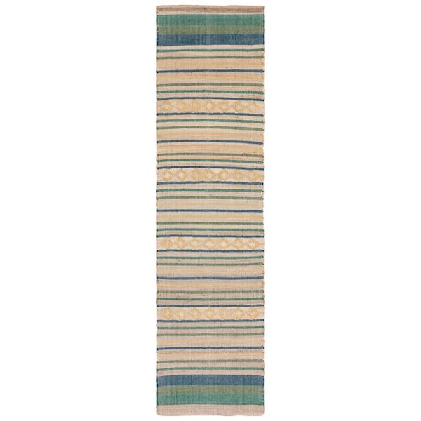 SAFAVIEH Kilim Natural/Green 2 ft. x 9 ft. Striped Solid Color Runner Rug