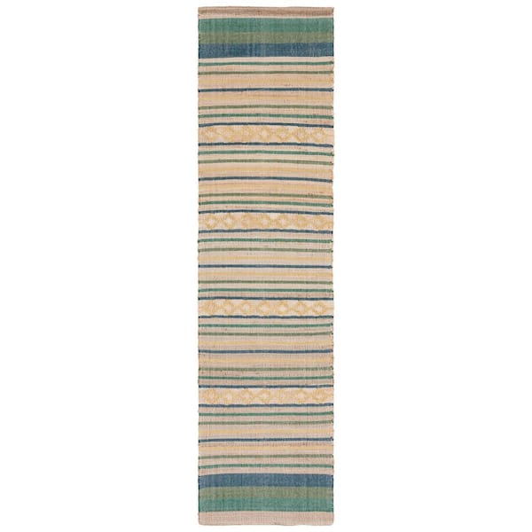 SAFAVIEH Kilim Natural/Green 2 ft. x 9 ft. Striped Solid Color Runner Rug
