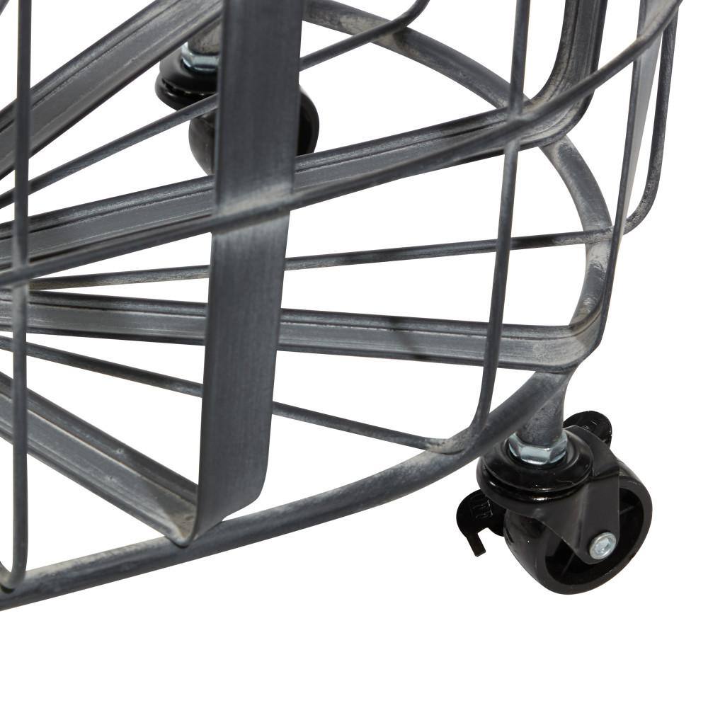 Industrial Black Metal Oval Storage Basket Set with Wheels