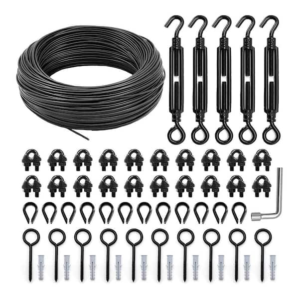 100FT PVC Coated Steel Cable String Light Hanging Kit Outdoor Black Suspension Guide Wire for Patio Camping Lights