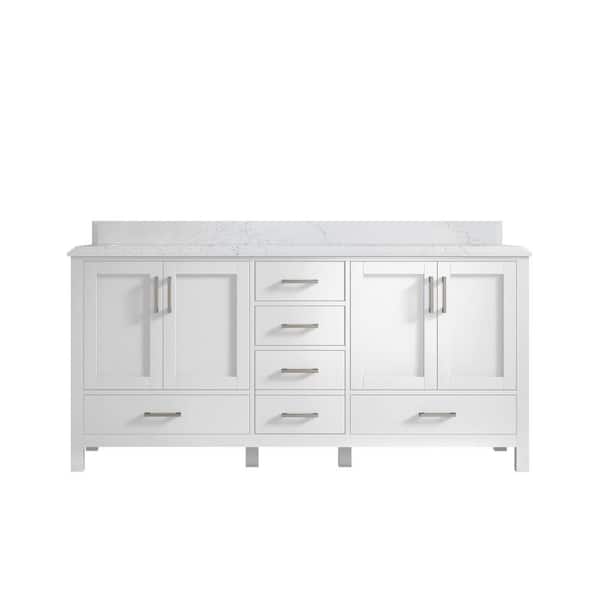Willow Collections Malibu 72 in. W x 22 in. D x 36 in. H Double Sink Bath Vanity in White with Cove Edge Empira Quartz Top