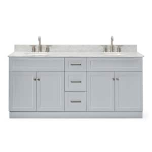 Hamlet 73 in. W x 22 in. D x 35.25 in. H Bath Vanity in Grey with Carrara White Marble Vanity Top