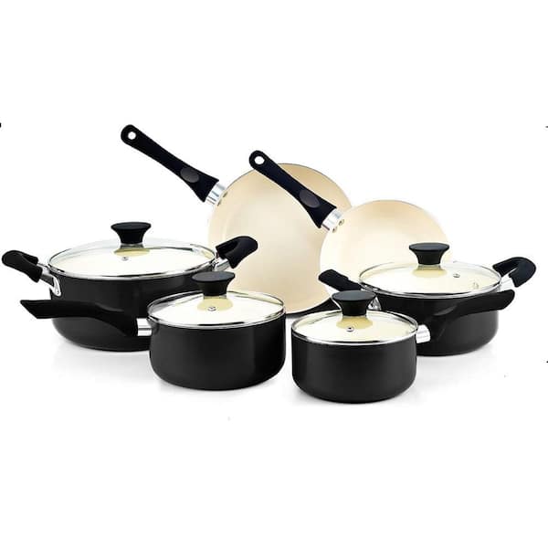 10-Piece Aluminum Nonstick Ceramic Coating Cookware Set in Black