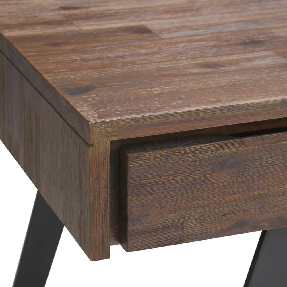 Rustic Natural Aged Brown Acacia Wood Desk with Drawers