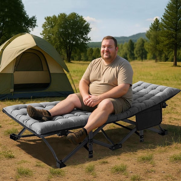 XXL Oversized Folding Camping Cot Heavy-Duty Sleeping Cots with Carry Bag Double Layer Oxford Portable Travel Camp Cot
