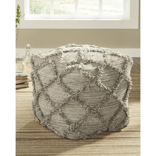 Signature DESIGN BY ASHLEY Adelphie Gray Wool 16 in. W x 16 in. D x 16 in. H Pouf