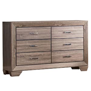 59 in. Brown 6-Drawer Wooden Dresser Without Mirror