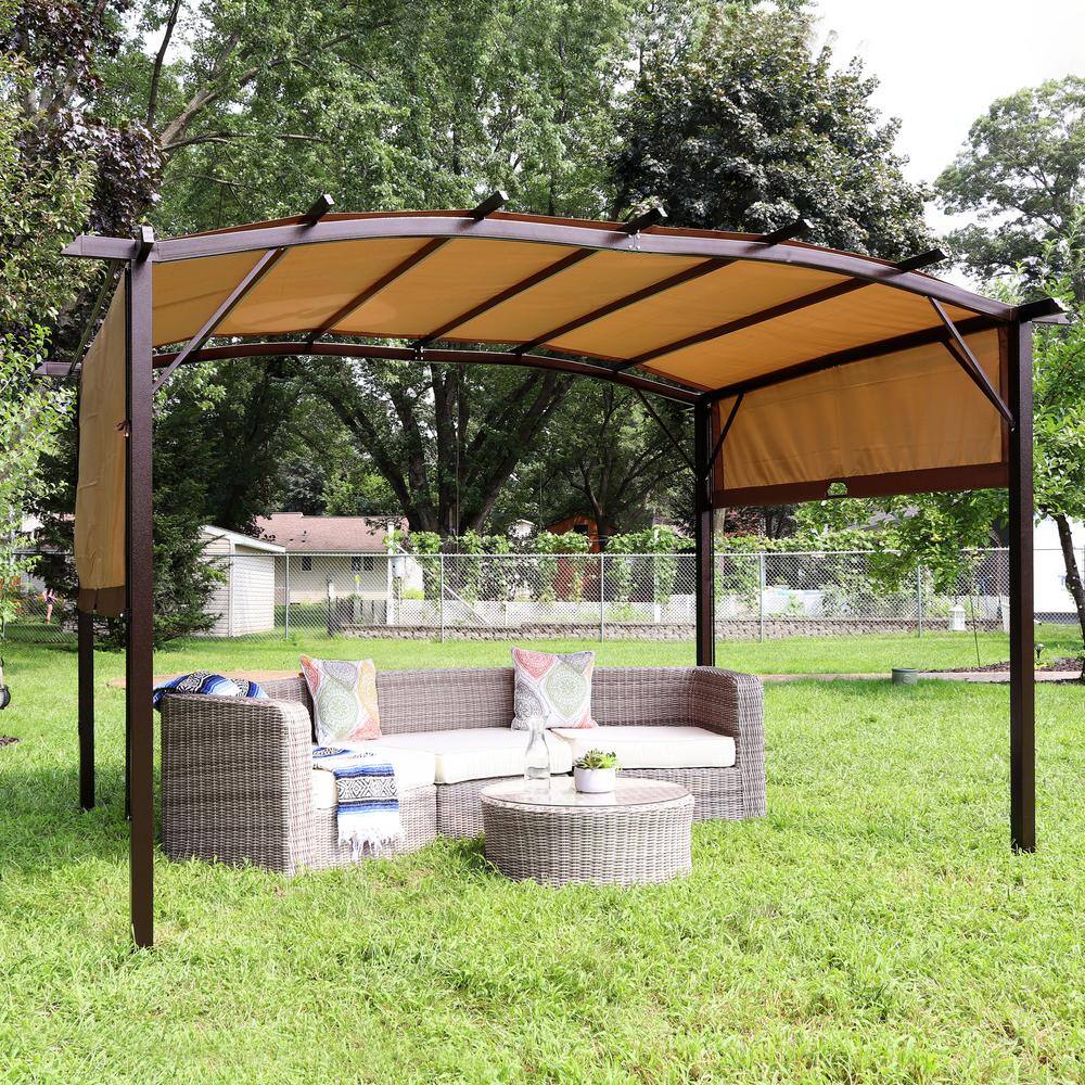 Tan Polyester Retractable Pergola Canopy Shade 9 x 12 ft