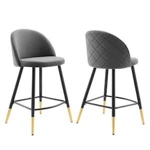Cordial 36.5 in. Gray Low Back Counter Stool Counter Stool with Velvet Seat (Set of 2)