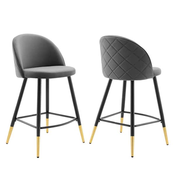 MODWAY Cordial 36.5 in. Gray Low Back Counter Stool Counter Stool with Velvet Seat (Set of 2)