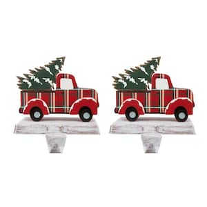 6.12 in. H Wooden/Metal Red Truck Stocking Holder (2-Pack)