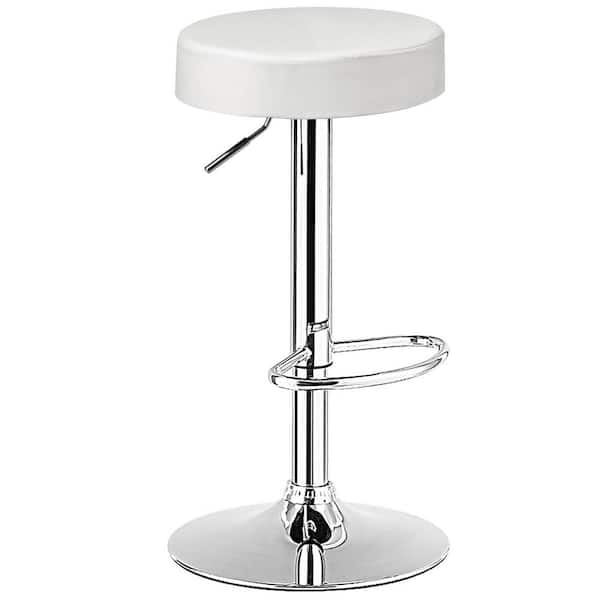 Costway 26 in.-34 in. White Backless Steel Height Adjustable Swivel Bar Stool with PU Leather Seat( Set of 1)