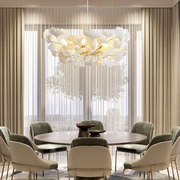 Gleam Flare 6 Light Gold Chandelier, Luxury Ginkgo Branch