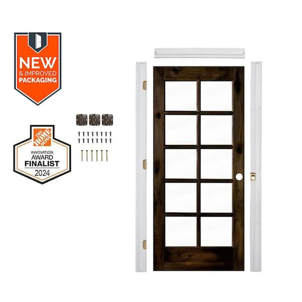 Assembly Required 32 in. x 80 in. Left-Hand 10-Lite Clear Glass Black Stain AlderWood Interior Door Kit w/ Separate Jamb