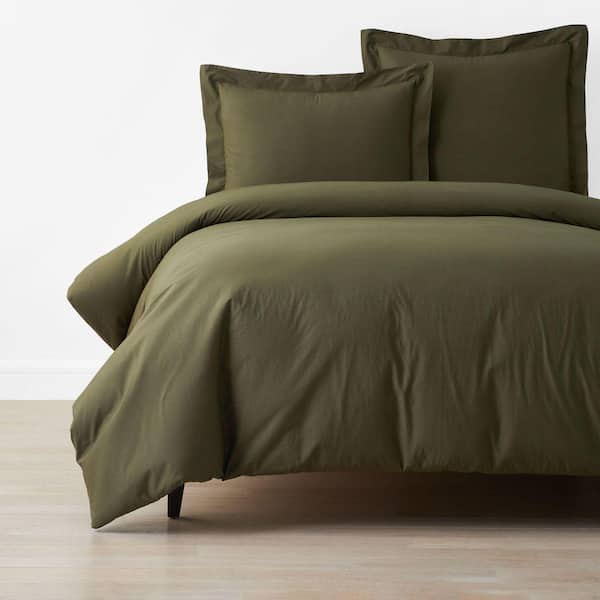 Company Cotton Garment Wash Olive Queen Cotton Percale Duvet Cover