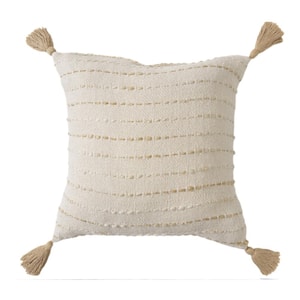 Torrent Beige Striped Hand-Woven Tasseled 20 in. x 20 in. Throw Pillow
