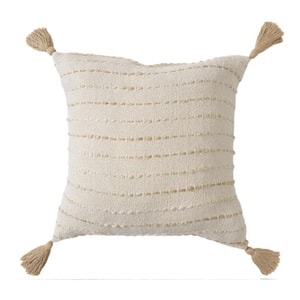 Torrent Beige Striped Hand-Woven Tasseled 20 in. x 20 in. Indoor Throw Pillow