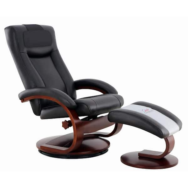 Progressive Furniture Relax-R Hamilton Recliner and Ottoman with Pillow in Black Top Grain Leather
