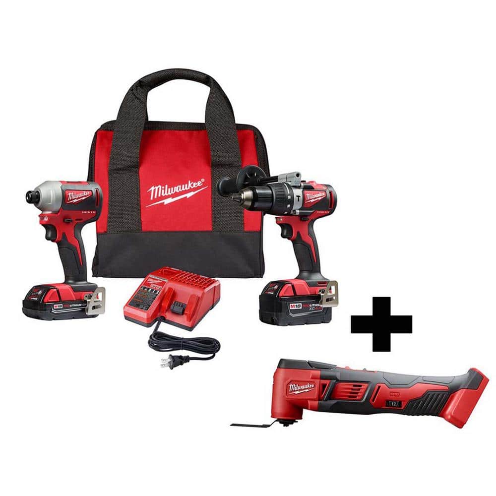 Milwaukee M18 18V Lithium-Ion Brushless Cordless Hammer Drill and Impact Combo Kit (2-Tool) w/ M18 Oscillating Multi-Tool -  2893-22CX-2626