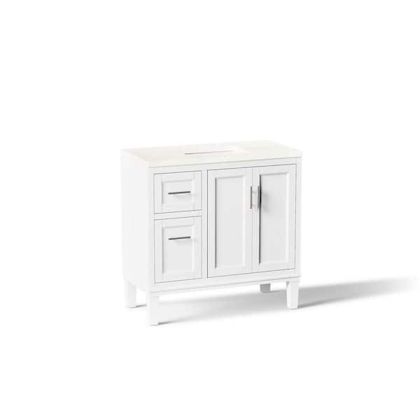 Chesil 36in. Single Sink Freestanding White Bath Vanity with Bianco Bella Quartz Top Assembled